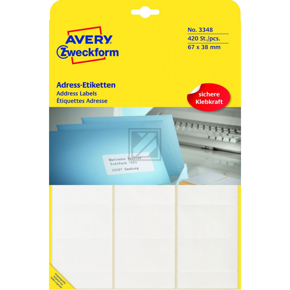 AZ Adress-Etiketten 3348 Bogen Inh.420 67 x 38 mm Avery Zweckform