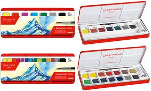 CARAN D'A Deckfarbe Gouache 1000.308 7 Farben Deckweiss, Pinsel