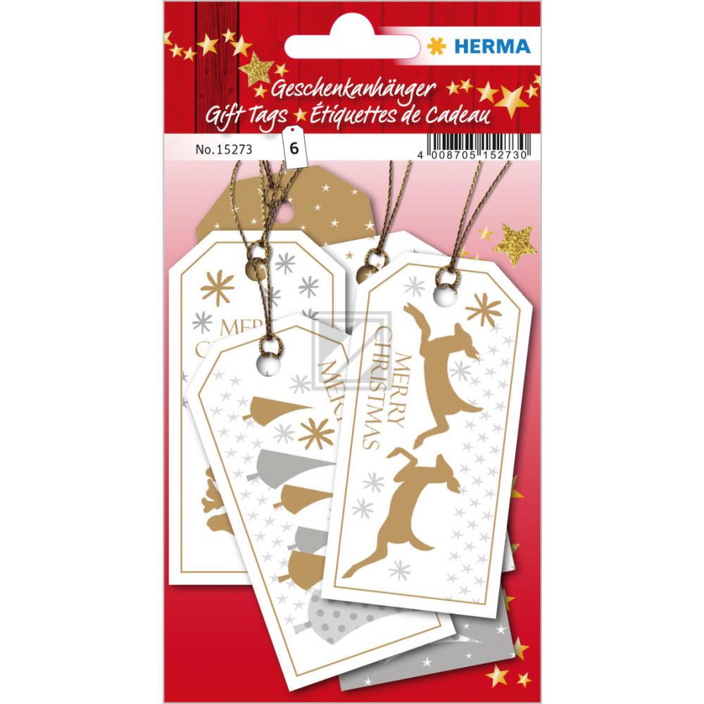 HERMA Geschenkanhänger Weihnachten 15273 weiss gold 6 Stück