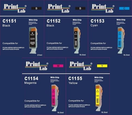 PrintLab Tintenpatrone gelb, magenta, photo schwarz, schwarz, cyan (C1151 - C1155Set) ersetzt PGI-520PGBK, CLI-521BK, CLI-521C, CLI-521M