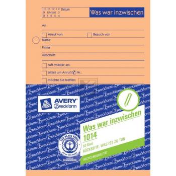 AZ Gesprächsnotizen 1014 Was war inzwischen A6 hoch orange Inh.50 Blatt Avery Zweckform