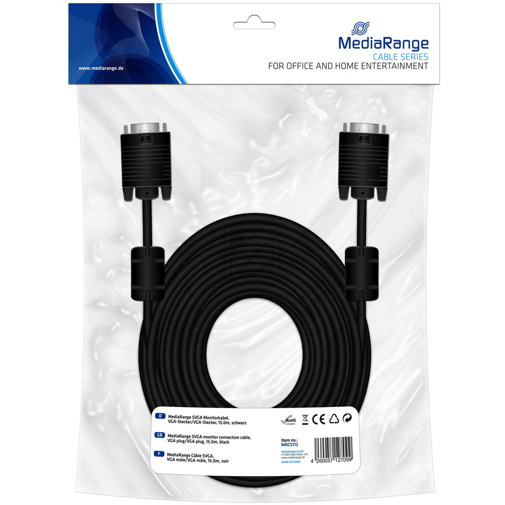 MEDIARANGE SVGA MONITORKABEL 15m MRCS112 schwarz