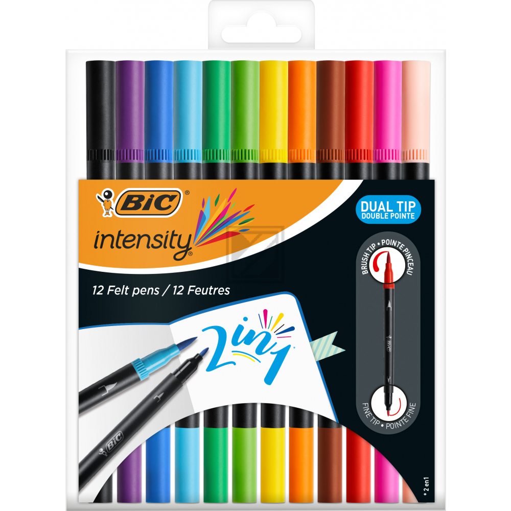 BIC Fasermalstift Dual Tip 989695 12 Stück, Farben ass.