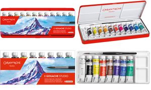 CARAN D'A Deckfarbe Gouache 2001.312 12 Tuben Metallbox, Pinsel