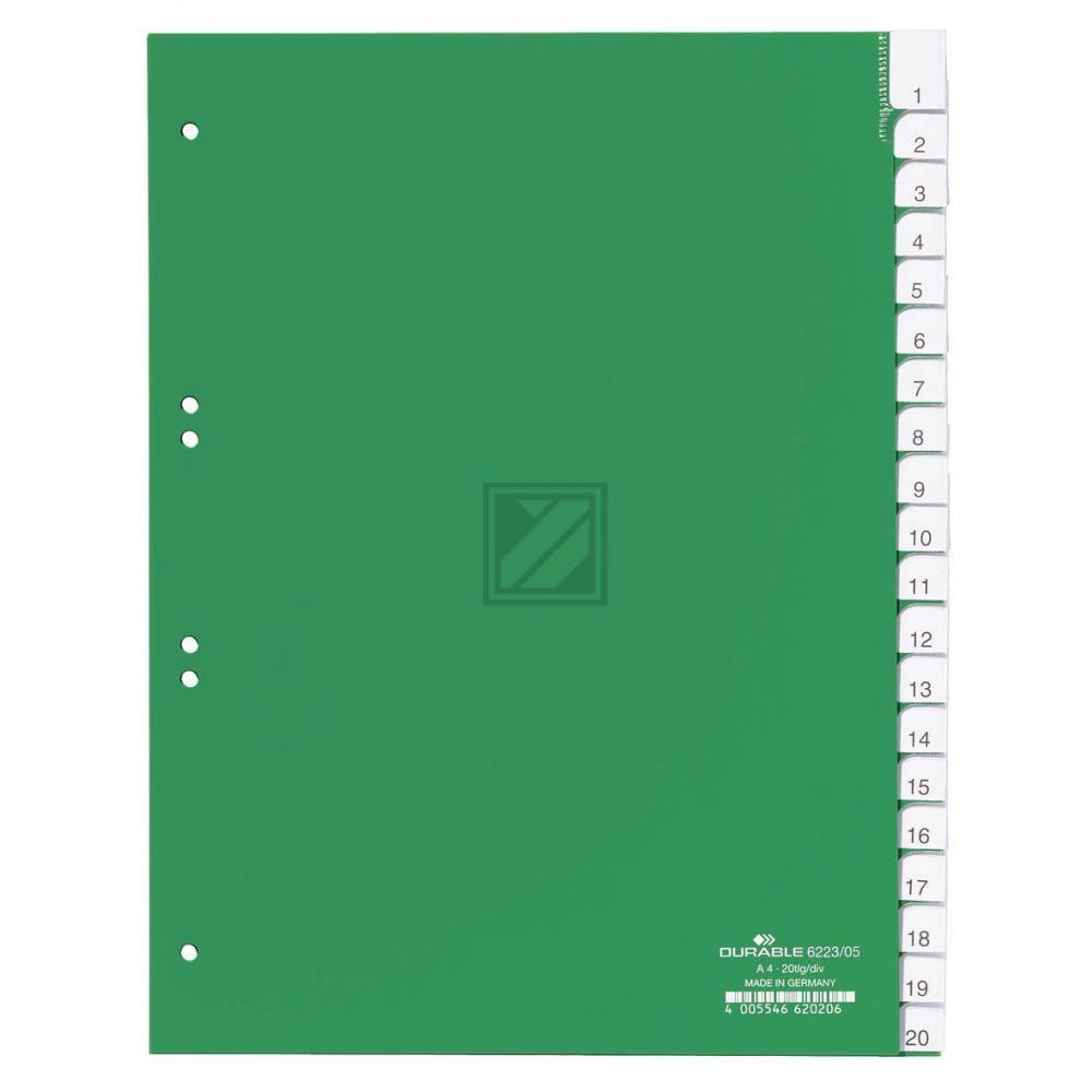 Durable Register A4 hoch PP grün 20-teilig blanko