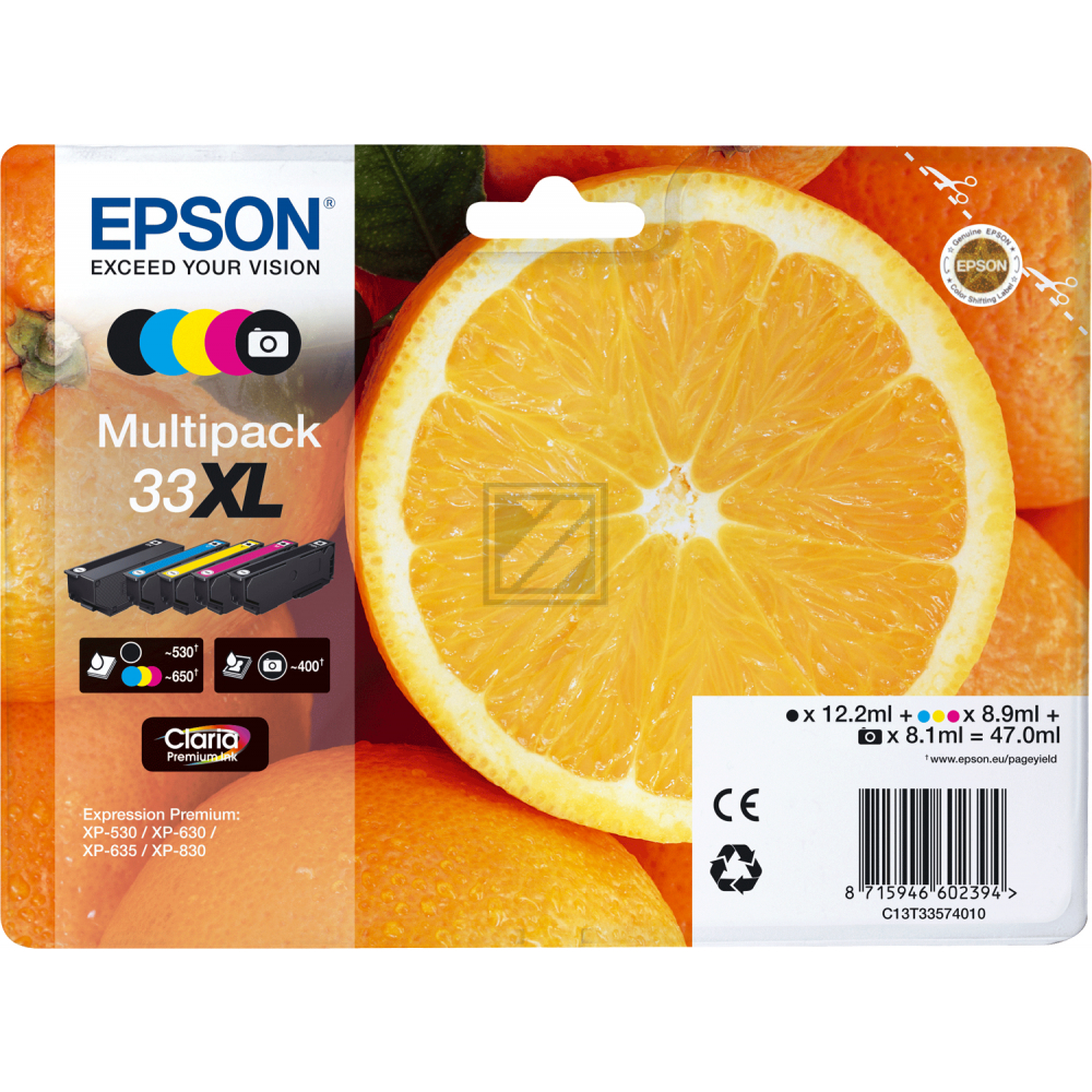 Epson Tintenpatrone with secure gelb, magenta, photo schwarz, schwarz, cyan HC (C13T33574011, T3357)