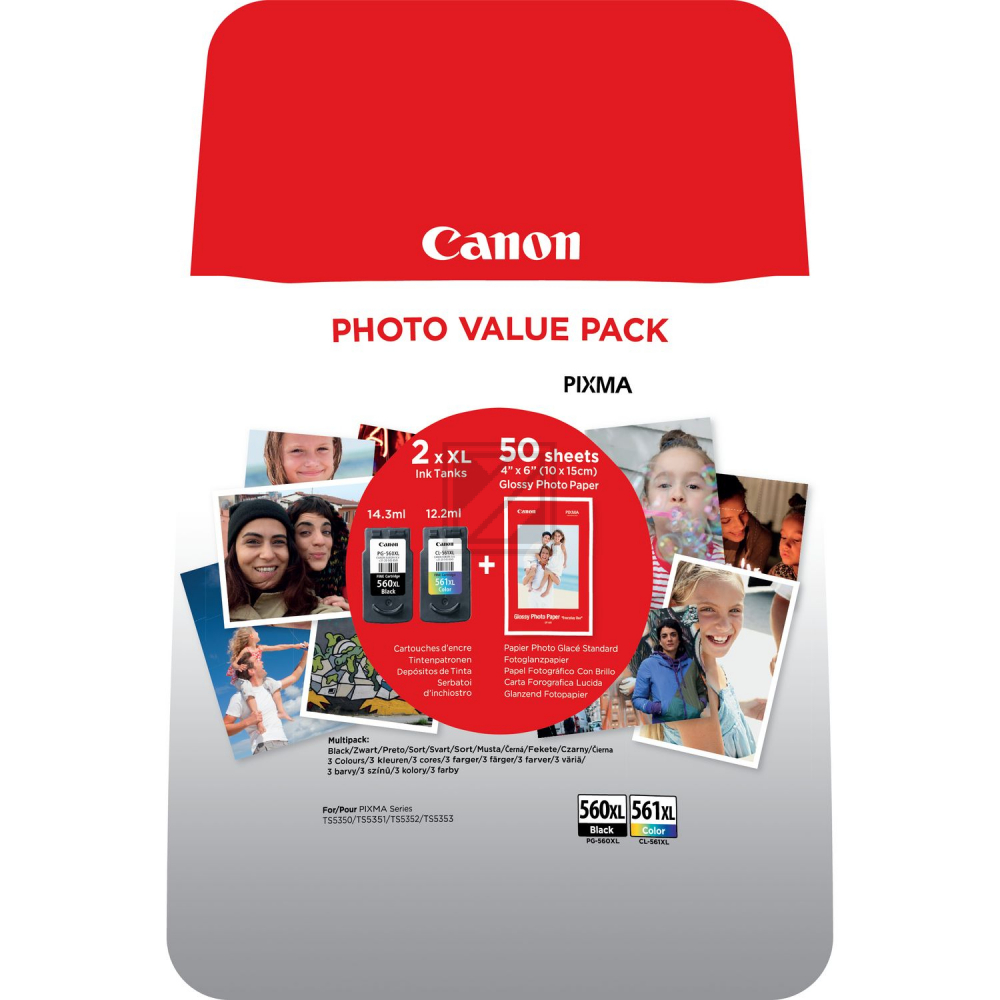 Canon Tintendruckkopf cyan/magenta/gelb, schwarz HC (3712C004, CL-561XL, PG-560XL)