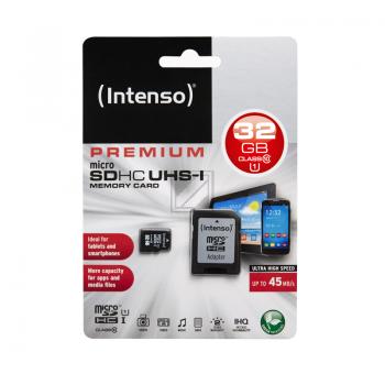 INTENSO MICRO SD SPEICHERKARTE UHSI 32GB 3423480 Klasse 10 mit Adapter