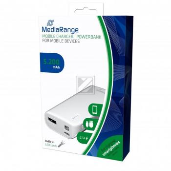 MEDIARANGE MOBILE POWERBANK WEISS-GRAU MR751 1A 5200mAh m. integrierter Lampe