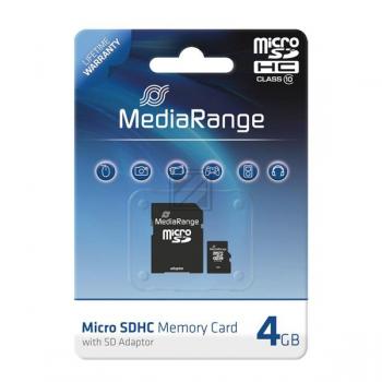 MEDIARANGE SDHC SPEICHERKARTE 4GB MR956 Klasse 10 mit SD Adapter
