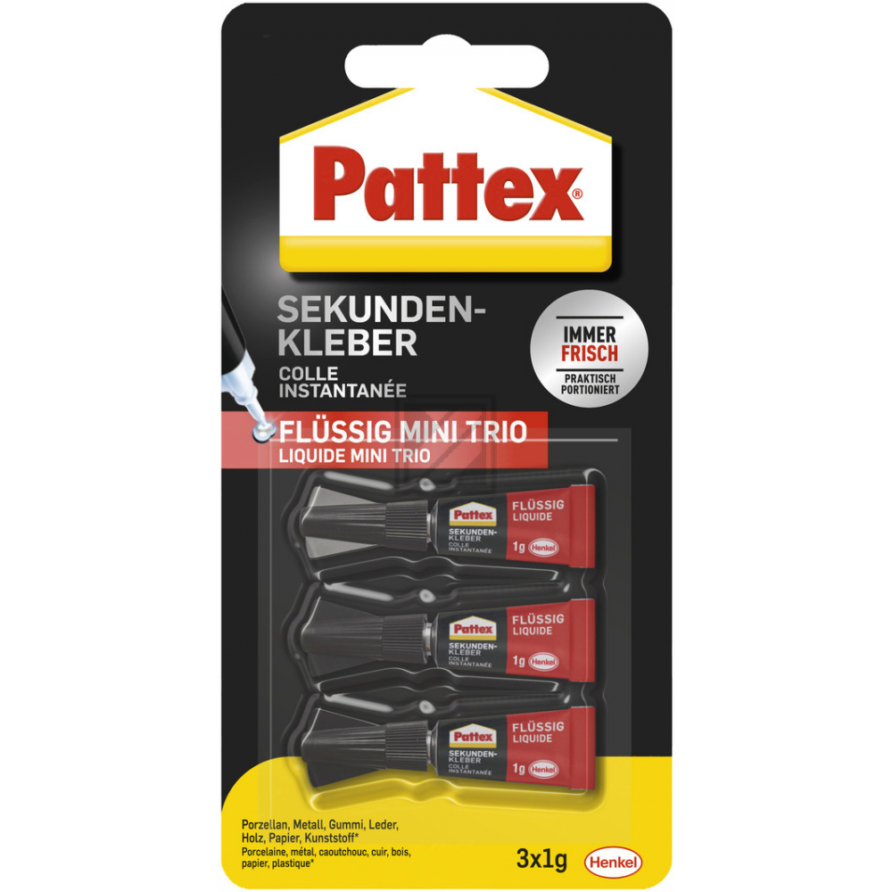 PATTEX Sekundenkleber Mini Trio PSMT3 flüssig 3x1g