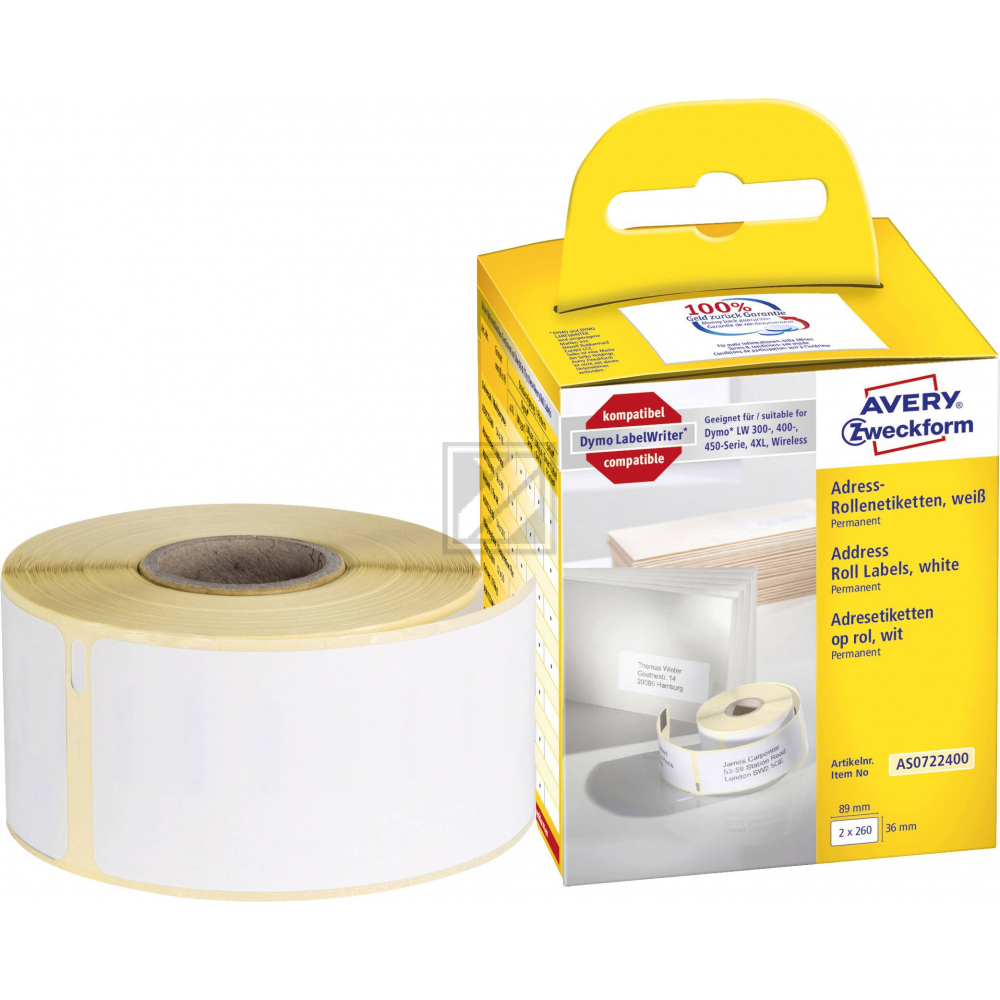 AVERY ZW. Adress-Etiketten 89x36mm ASS072240 weiss, Rolle 260 Stück