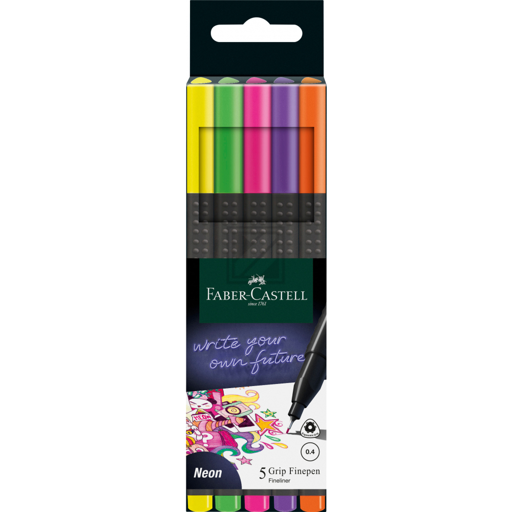 FABER-CA. Finepen Grip 0.4mm 151603 5 couleurs, Neon