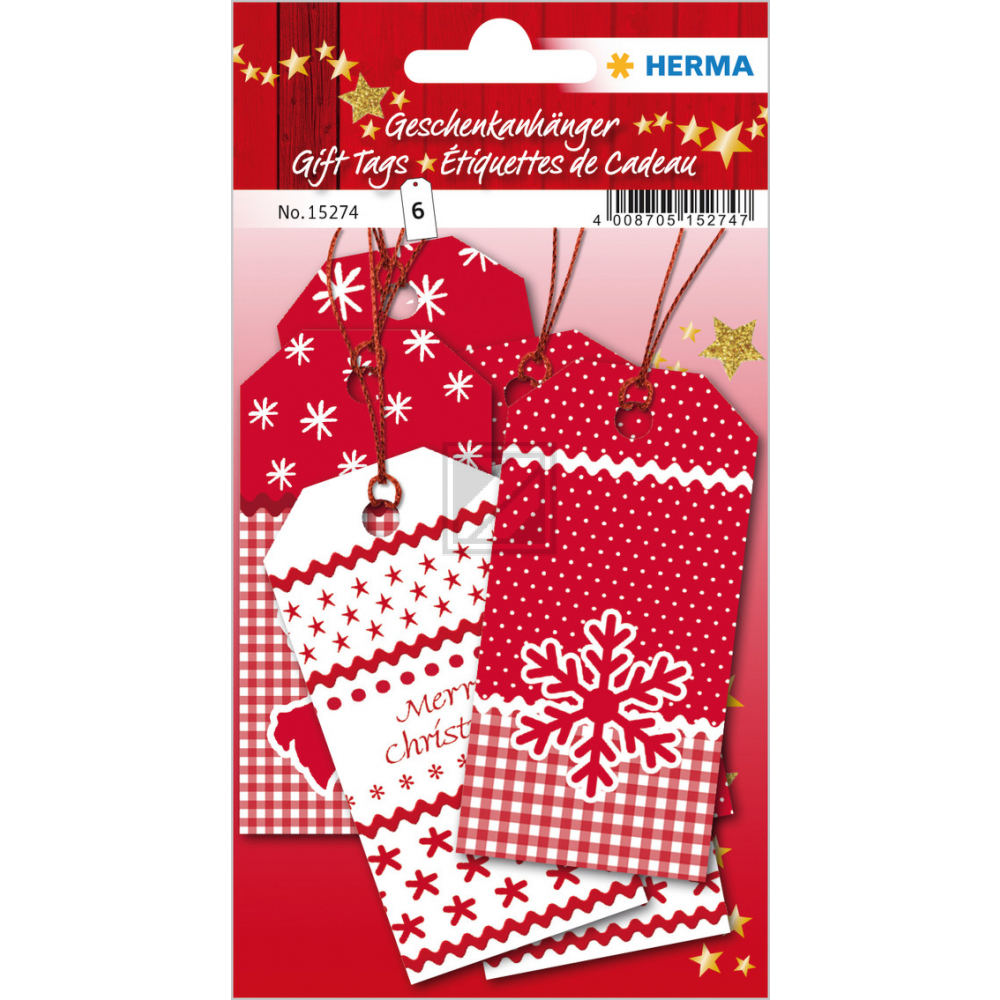HERMA Geschenkanhänger Weihnachten 15274 rot 6 Stück