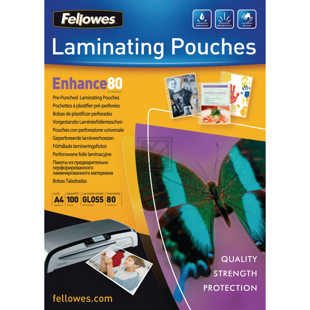 FELLOWES Laminierfolien Enhance 80g A4 5452502 gleocht 100 Stück