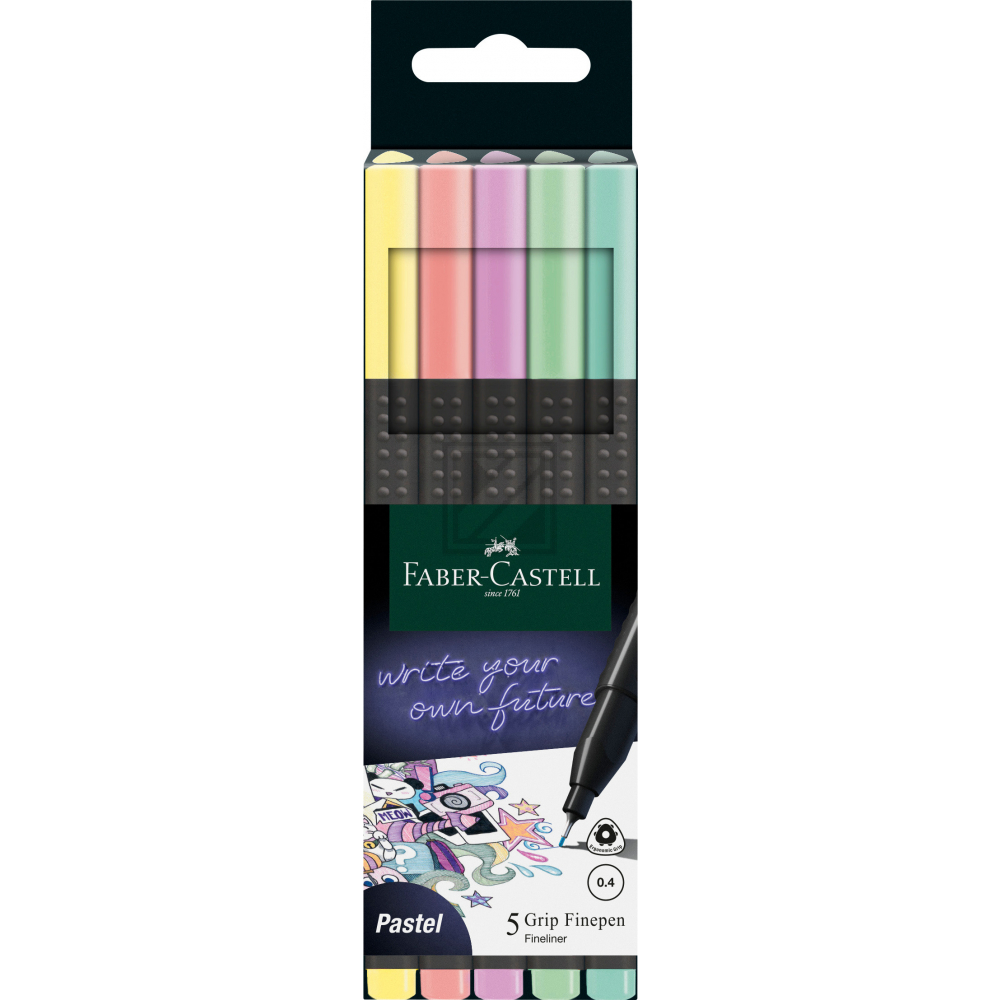 FABER-CA. Finepen Grip 0.4mm 151602 5 couleurs, Pastell