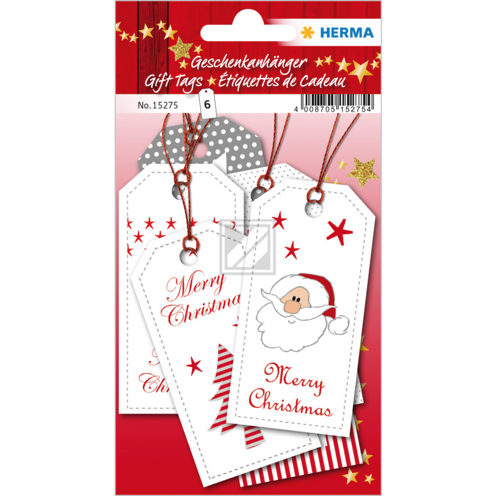 HERMA Geschenkanhänger Weihnachten 15275 weiss rot 6 Stück