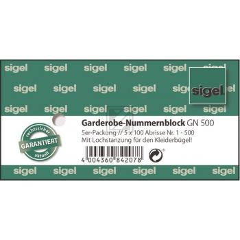 SIGEL Garderobe-Nummernblock GN500 num.1-500,2fbg,sort,5x100 BL