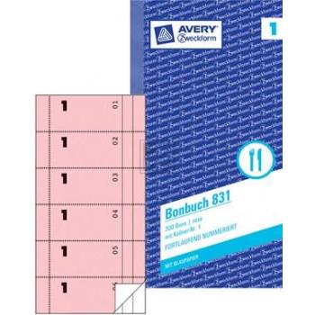 AZ Bonbuch 831 rosa/weiß Inh.2 x 50 Blatt 105 x 198 mm Avery Zweckform