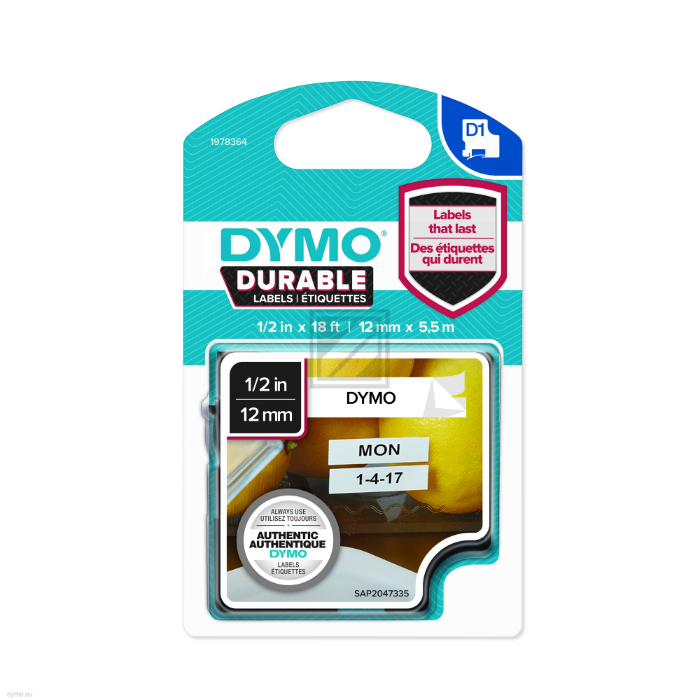 1978364 DYMO D1 12mm SCHWARZ-WEISS