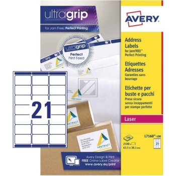AZ Adress-Etiketten L7160-100 weiß Inh.2100 63,5 x 38,1 mm Avery Zweckform