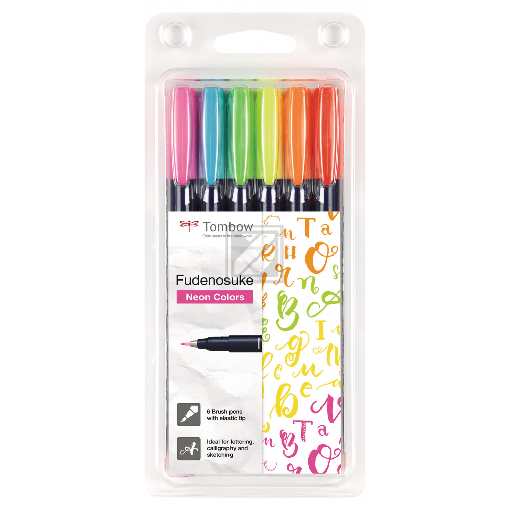 TOMBOW Kalligraphie Set WSBH6P Fudenosuke, 6 Farben Neon