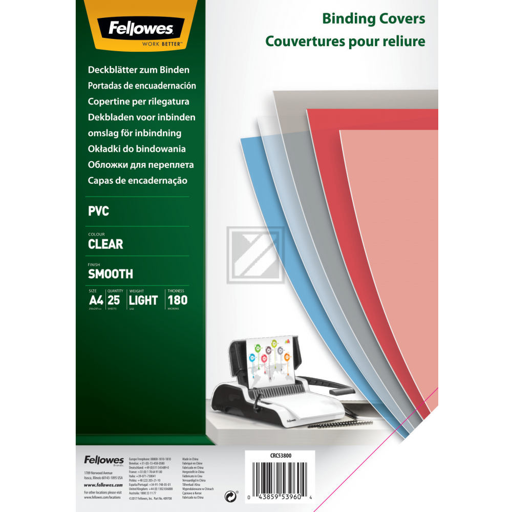 FELLOWES Deckblatt für Bindesysteme A4 5380001 transparent, 180my 25 Stück