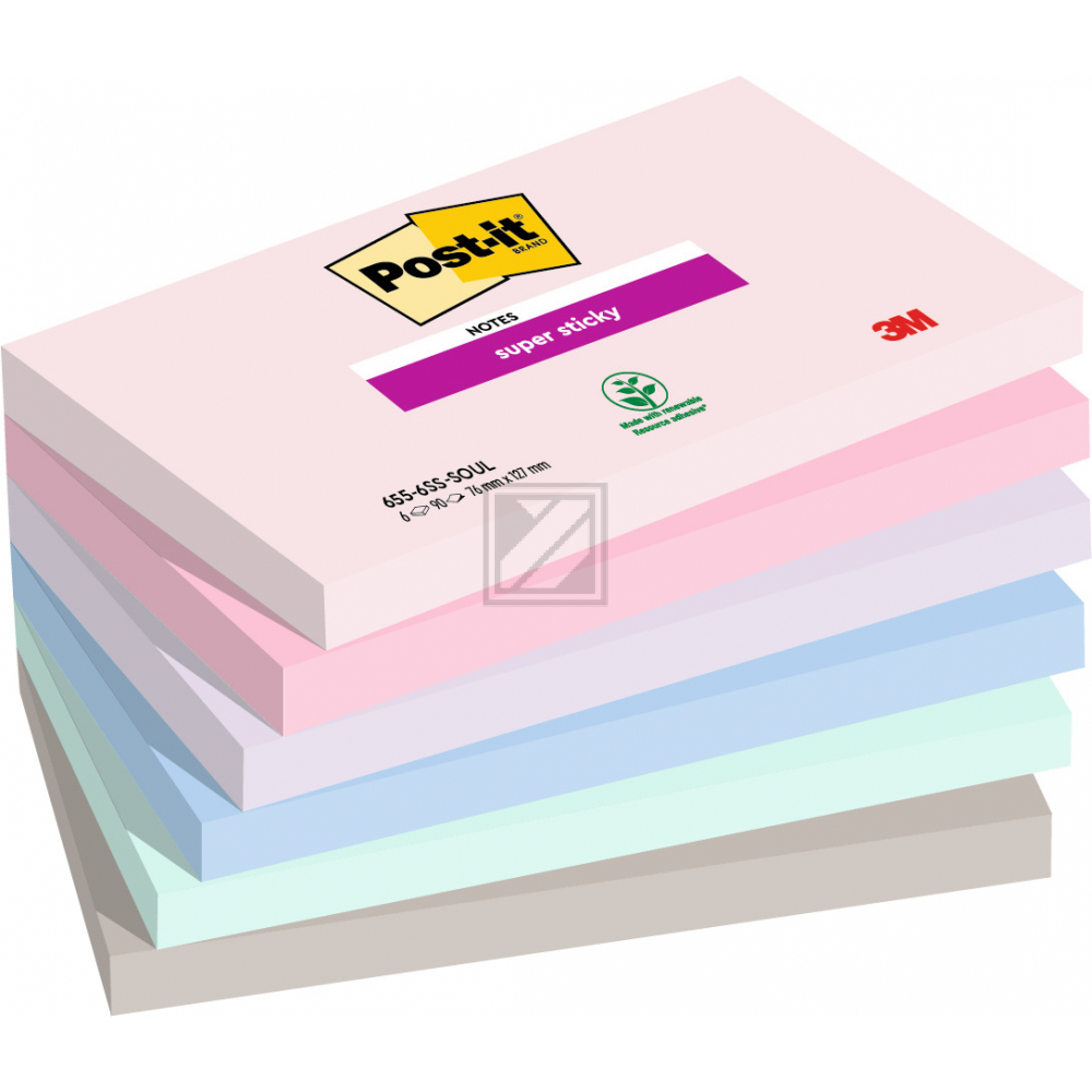 POST-IT Super Sticky Notes 76x127mm 6556SSOU Soulful 4 Farben 6 x 90 Blatt