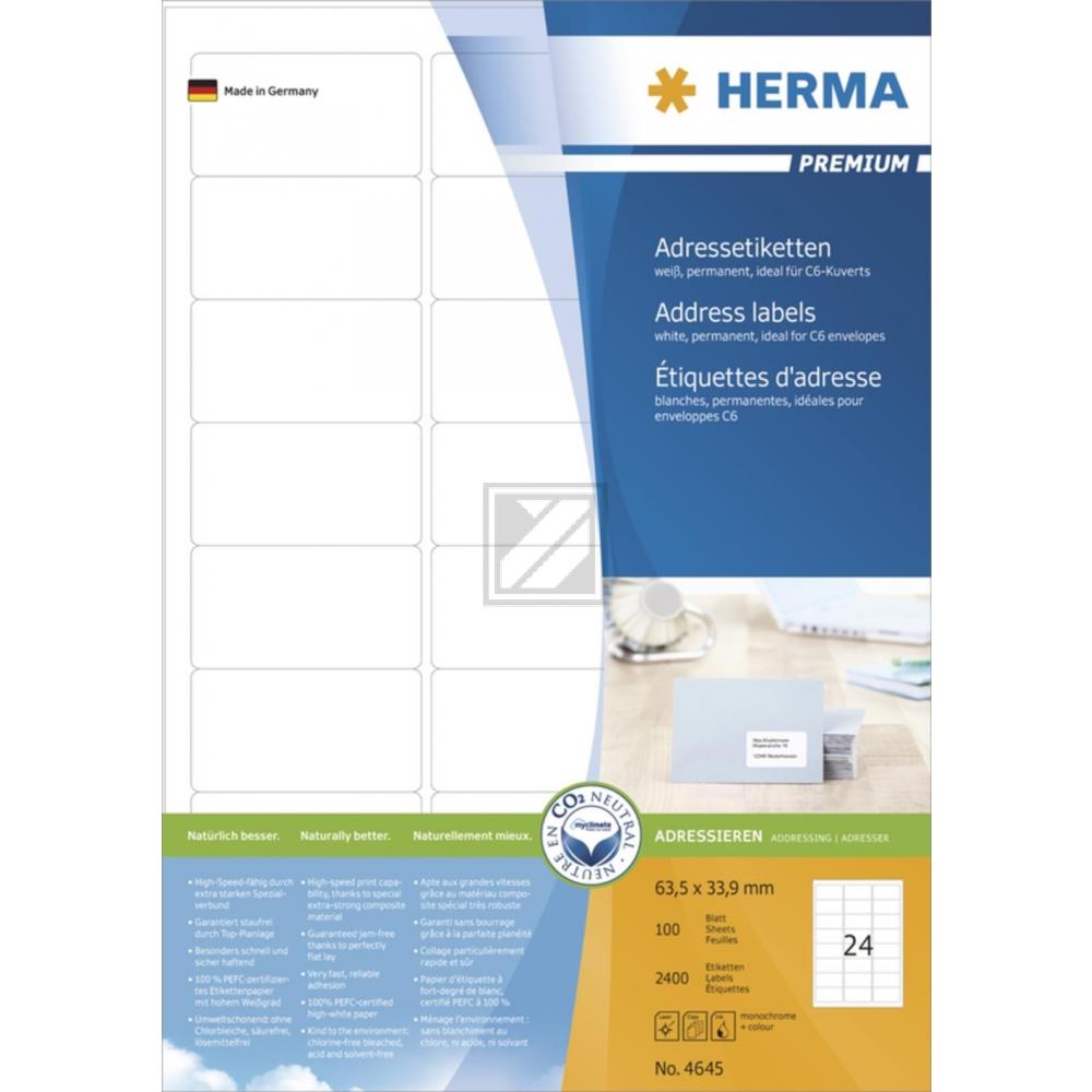 Herma Adressetiketten A4 weiß 63,5 x 33,9 mm Papier matt Inh.2400