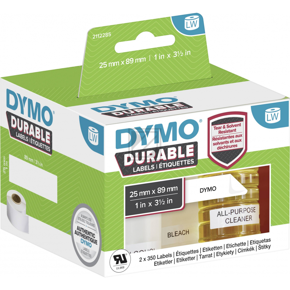 2112285 DYMO 25x89mm WEISS KUNSTSTOFF(2) 2Rl/350Stk LW Adress-Etiketten permanent
